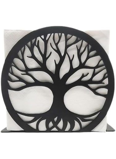 TOMVAES Napkin Holder, Stainless Steel Table Napkin Holder, Modern Black Life Tree Pattern Vertical Paper Holder, Western Restaurant Coffee Shop Dining Room Decor, 12 * 4 * 10.2cm