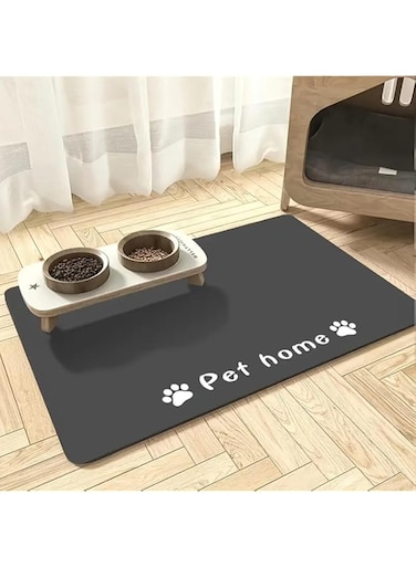Quick-Dry Diatomaceous Earth Pet Feeding Mat with Cartoon Paw Print - Non-Slip, Waterproof Faux Leather Dog &amp; Cat Bowl Placemat for Home and Travel