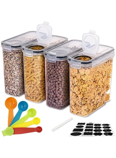 QUEENADA Cereal Food Storage Containers with Lids - BPA Free Plastic kitchen containers &amp; storage Set for Cereal, 4PCS Airtight Food Storage Containers with lids, Large Capacity Kitchen&amp;Pantry Storage
