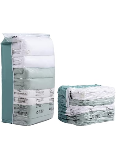FoxCyllene 6-Pack Reusable Vacuum Compression Storage Bags Set, Sizes: 2 Jumbo Cuboid, 1XL, 1L, 1M, 1S, For Home And Travel Clothes, Quilts, Pillows