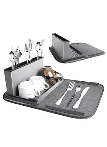 Kitchen Countertop Multifunctional Fork Spoon Drying Rack Kitchen Storage Draining Rack With Mat