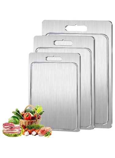 Titanium Cutting Boards Double-Sided Food Grade 304 Stainless Steel Kitchen Chopping Board,Can Be Hung Cutting Mat, Heavy Duty Non Slip Cutting Boards for Meat,Vegetables,Fruit (1.5mm thick) 1PCS