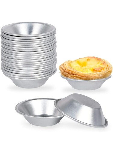 Milkary 25 Pack Egg Tart Molds, Tartlets Dessert Mold Pans Tiny Pie Tin Puto Cup Bakeware Muffin Cupcake Cake Cookie Mold Baking Tool, Aluminum Round Reusable Nonstick Dessert Mold
