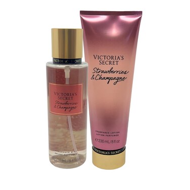 Victoria's Secret Strawberries &amp; Champagne Fragrance Mist 8.4oz and Fragrance Lotion 8oz - Set