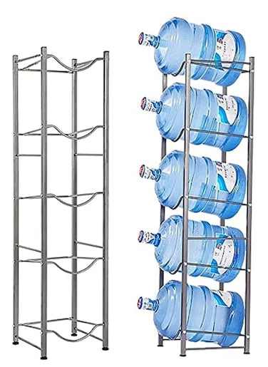 5 Bottles Storage Rack 5 Tier Reinforced Carbon Steel Heavy Duty 5-Gallon Water Cane Jug Holder Cooler Organizer Shelf for Home Kitchen Office Garages Restaurant Gym Stand Shelves