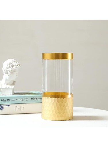 Generic Gold Clear Glass Oval Vase for Living Room, Bedroom, Dining Room &amp; Home Office Decor