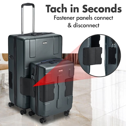 TACH Connectable 2 Pcs Luggage Set   20&quot; &amp; 28&quot; Spinner Luggage with TSA Locks   Hard Shell  Patented Built-In Connecting System Easily Links 6 Bags - Grey