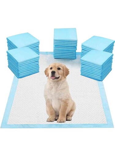 RUQIWEMI 100pcs Pet Pee Pads, Disposable Absorbent Quick Drying Leak-Proof Pee Pad for Potty Training for Dog and Cat, 45x33cm, S Size (100pcs/pack,Blue,45x33cm)
