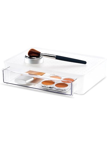 Madesmart Plastic Stacking Pull-Out Drawer for Bathroom Storage, Stackable Bathroom Organizer Drawer with Clear Front, Frost