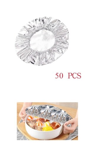 50 PCS Food Cover Reusable Aluminum Foil Elastic Wrap Stretch LidsElastic Bowl Covers Food Warmer Storage Covers Plates Dishes Meal Prep Food cover
