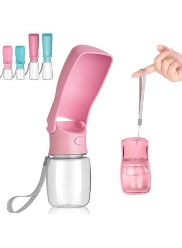AIKIDS Foldable Dog Water Bottle - Portable Dog Water Dispenser   Leak Proof &amp; Food Grade Plastic Dog Travel Water Bottle   Pet Water Bottle for Dog Cat Outdoor Walking Hiking Travel（Pink）