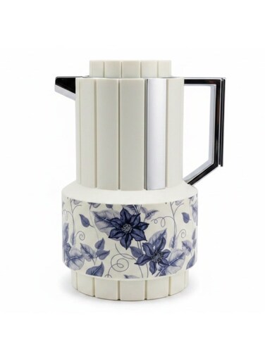 1L Vacuum Flask &acirc;&euro;&ldquo; Off White   Silver &amp; Blue Floral