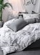 Home Queen-Size 6-Piece Marble Duvet Cover Set without filling. Reversible Bedding Ensemble in Grey and White.