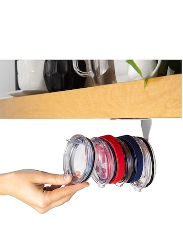 Tumbler Lid Organizer , Self-Adhesive Under-Cabinet Mount, Space-Saving Design, Holds Multiple Lids, Clutter-Free Kitchen Cabinets and Countertops Organization