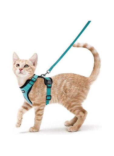 rabbitgoo Cat Harness and Leash for Walking, Escape Proof Soft Adjustable Vest Harnesses for Cats, Easy Control Breathable Reflective Strips Jacket, Emerald, S (Chest: 18" - 20")