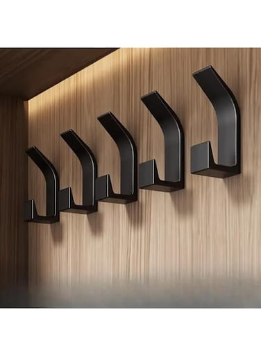 Wall Hooks Set of 5 Piece Adhesive Hooks, No-Drill for Bedroom, Kitchen, Bathroom ideal for Clothes, Hand Bags, Towels and Tools (Black)