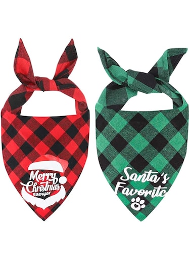 REMEL Christmas Dog Bandana Head Scarves Dog Bandana Triangular Scarf for Small, Medium and Large Dogs and Cats, Pack of 2