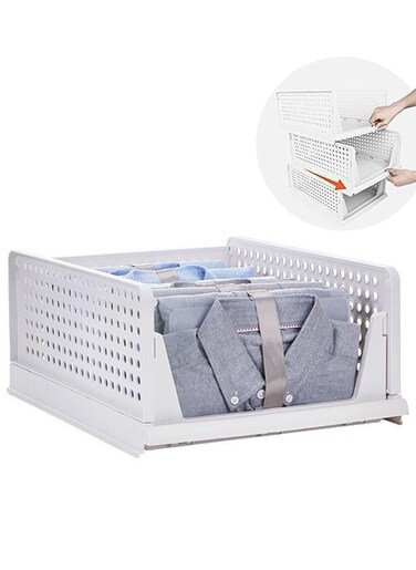 Stackable Plastic Storage Basket Foldable Closet Organizers and Storage Bins Drawer Shelf Storage Container for Wardrobe Cupboard Kitchen Bathroom Office
