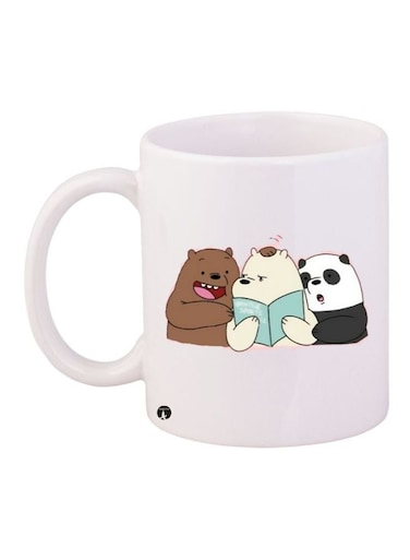 Bear Cartoon Printed Coffee Mug White/Brown/Black 11ounce