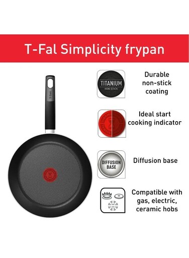 Simplicity Frypan 26 cm, Durable Non-Stick Coating, Safe-Non-Stick Coating, Heat Indicator, Diffusion Base, Easy Cleaning, Stovetop Compatibility, Made in France, B4480582