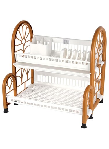 Royalford 2 Tier Colosseum Dish Rack RF12141 Dish Drying Stand Extra Large Storage Area Tray Dish Drainer Plate Rack Countertop Kitchen Organizer Utensils Dish Stand Double Level