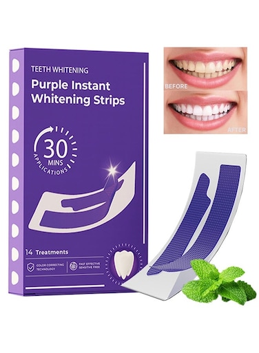 IVISMILE Purple Instant Whitening Strips, Natural Teeth whitening Strips Sensitive White Strips for Teeth whitening-7 Days for Smile Effective &amp; Gentle Dental Whitener Peroxide-Free,Deep Stains Removal （14 Pices）