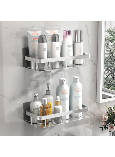 Strayelf Bathroom Shower Shelf 2 Pack Shower Caddy Self Adhesive No Drilling Wall Mounted Shower Storage Shelf Organizer for Bathroom, Living Room, Kitchen and Toilet, Black