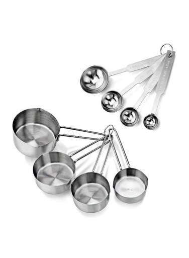 Steel Measuring Cups &amp; Spoon Combo for Dry or Liquid/Kitchen Gadgets for Cooking &amp; Baking Cakes/Measuring Cup Set Combo with Handles (Set of 4 Cups &amp; 4 Spoons)