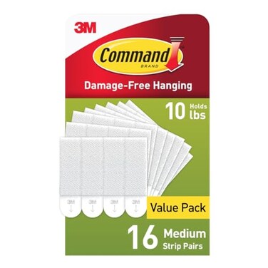 Command 10 Lb Medium Picture Hanging Strips 16 Pairs (32 Command Strips), Damage Free Hanging Picture Hangers, No Tools Wall Hanging Strips For Christmas Decorations