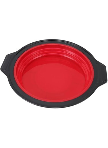 Quick Release Baking Pan, Silicone Cake Pan, Foldable Round Baking Pan with Unique Press Design for Layer Cake Cheese Cake Chiffon Cake (Red)