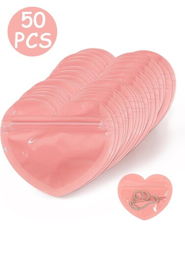 50 PCS Heart-Shaped Jewelry Bags, Transparent Resealable Bags, Mini Jewelry Organizer Bag for Jewelry
