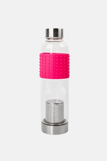 Ice Tea Infuser Glass Bottle 400ml, Pink