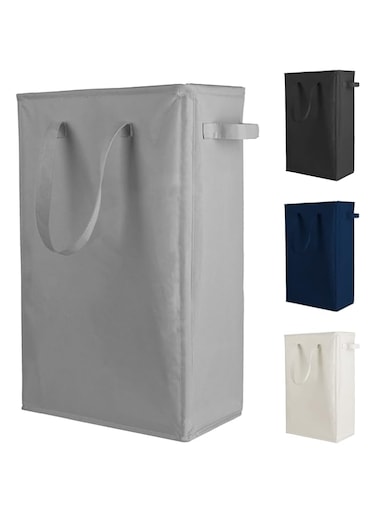 Odonata Slim Laundry Hamper Handles Collapsible Laundry Basket Thin Dirty Clothes Basket Narrow Laundry Bag Foldable Dirty Hamper 45L (Dark Grey)