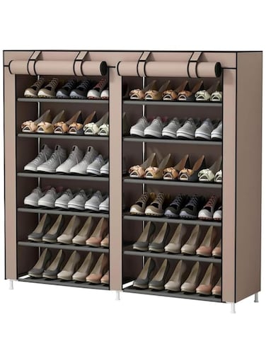 Joyzzz Shoe Rack, 12 Tiers Waterproof, Large capacity Shoe Rack Cabinet With Dust Cover, Dustproof And Lightweight Shoe Rack Storage Box, Easy to Assemble Shoe Cabinet for Home (Brown)