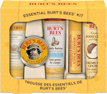 Burt's Bees Christmas Gifts, 5 Stocking Stuffers Products, Everyday Essentials Set - Original Beeswax Lip Balm, Deep Cleansing Cream, Hand Salve, Body Lotion &amp; Coconut Foot Cream, Travel Size