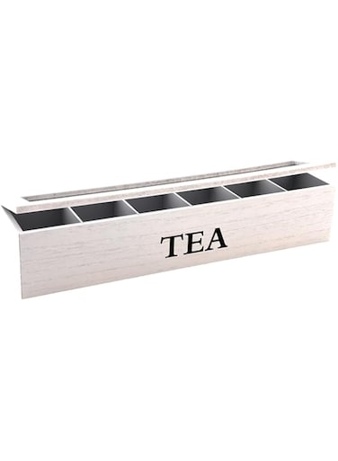 HIT Tea Box Wood, 6 Compartments, White