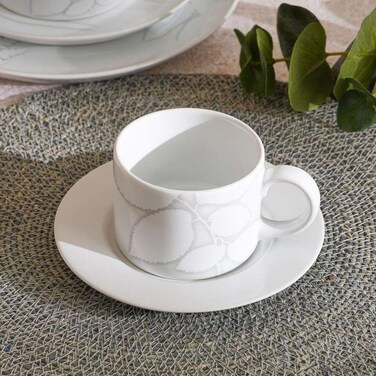 Home Florian Stoneware Tea Cup &amp; Saucer - White