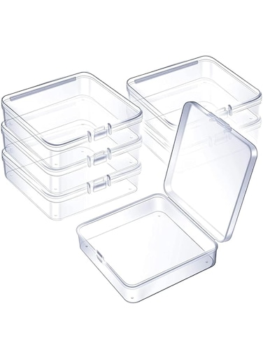 Khazna Mini Plastic Clear Beads Storage Containers Box for Collecting Small Items, Beads, Jewelry, Business Cards, Game Pieces, Crafts (9.4 * 9.4 * 3 cm) 6 Pieces
