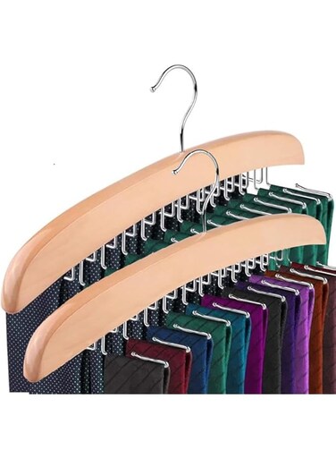 Nyganmelloz Tie Rack 2Pcs Tie Racks for Men Closet 24 Hooks, Wooden Tie Organizer with Upgraded 360&deg;Rotating, Scarves Accessories Closet Organizer for Bras,Tank Tops,Camisoles