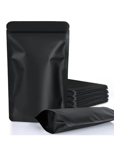 100 Pack 5.5 x 8.6 Inches Resealable Stand Up Smell Proof Pouch Black Sealable Foil Bags For Food Storage Packaging And Organization