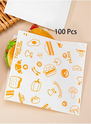 Pcs Paper Sandwich Bags Sealable 15 x 15 CM, Orange Greaseproof Paper Snack Bags, Food Grade Pastry Bag, Recyclable Small Paper Bags, Cookie Sleeves, Food Packaging for Bakery, Donut