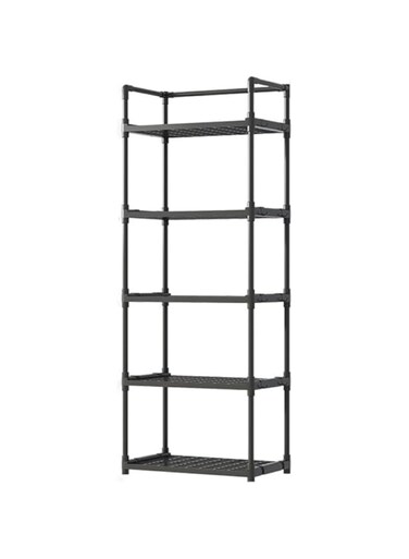 WEKOTEE 5 Tier Storage Shelf Organizer with Side Hooks &amp; Handle for Laundry Bathroom Kitchen Garage Pantry Organization, Black
