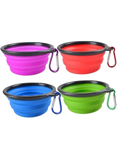 Guardians Collapsible Dog Bowl,Silicone Portable Foldable Water Bowls with Carabiner Clip for Travel (4 Pack)