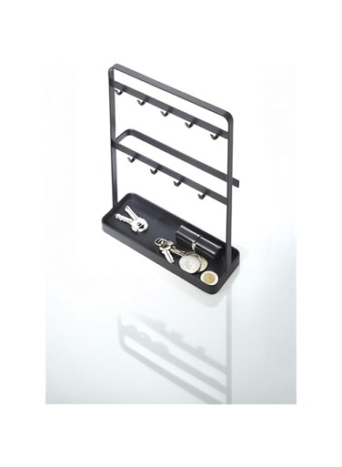 Honwor&reg; Modern Black Key Rack &amp; Hook Organizer - Sleek Wall Mount Design, Space-Saving, Durable Metal Stand for Keys, Bags, Coats - Home Entry Decor