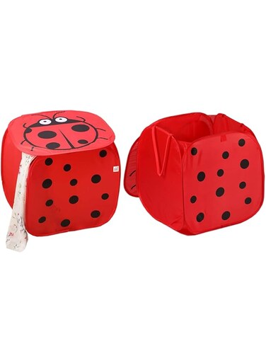 Fun Homes Polyster Foldable Laundry Organiser With Lid &amp; Handles-Pack of 2 (Red)-HS_38_FUNH21176