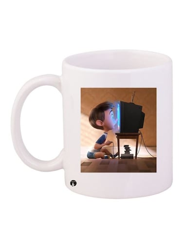 Cartoon Boy Printed Coffee Mug White/Brown/Blue 11ounce