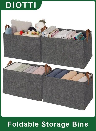 4 PCS Foldable Closet Storage Bins, Clothes Organizer Box with Carrying Handles, Thickened Steel Frame Toy and Clothes Storage for Wardrobe, Bedroom, Home Organization&iuml;&frac14;&circ;47*28*20cm&iuml;&frac14;&permil;