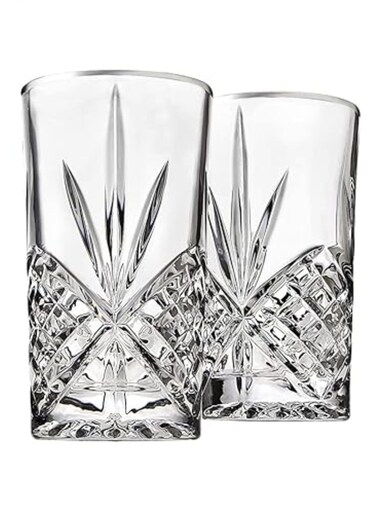 Highball Glasses Set of 2, 250ml Cups, Textured Designer Glassware for Drinking Water, or Soda, Trendy and Elegant Dishware, Dishwasher Safe