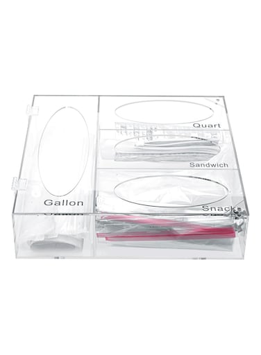 Food Bag Storage Organizer, Acrylic Baggie Organizer, Acrylic Kitchen Drawer Baggie Box For Gallon Quart Sandwich Snack, Compatible With Variety Size Ziplock Bags Dispenser (Clear)