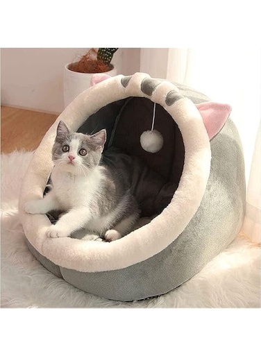 Cat Bed Pet Cave Bed with Anti-Slip Bottom, 48 * 44 * 42cm,Suitable for All Cats &amp; Small Dogs, Pet Bed with Removable Washable Cushion, Soft Calming Bed with Hanging Toy Ideal for Cats and Puppy (B)